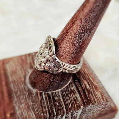 Sterling silver orange blossom spoon ring circa 1905